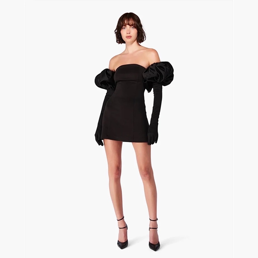 Velvet Mini Dress with Puff Sleeve Gloves